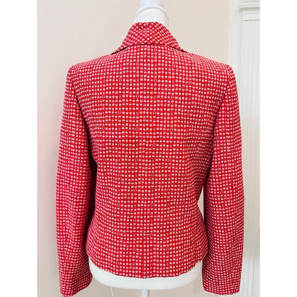 Chanel Red Coral Checkered Jacket Blazer Flower Lining FR 38 US 6 01S - Picture 2 of 13